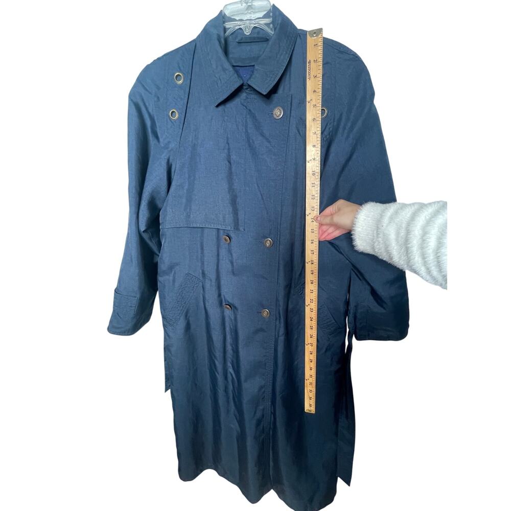 Neiman Marcus 10 Long Trench Coat $399 Belted Rain Jacket Denim Navy Blue - Picture 15 of 16